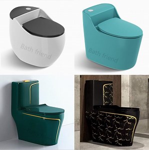 [Hot Item] Luxury Porcelain Colored Toilets with Gold Rim /Egg Toilet Bowl One Piece Wc Bathroom Water Closet