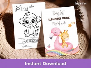 Baby Shower Coloring Pages, ABC Coloring Cards, Matching Activity Sign Included, Baby's First ABC Book, First Alphabet Book, Animal Alphabet - Etsy