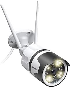 ZOSI 3MP WiFi Outdoor Security Camera with Two-Way Audio, IP67 Weatherproof Smart Video IP Cam for Home Surveillance, 80ft Color Night Vision, Motion Detection, Remote Access