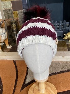 Hand Knitted Ladies and Teenagers Maroon and Cream Cable Hat - Etsy UK
