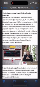 UPDATE 🤩🎁 astazi am urcat in Money In Motion, aplicatia gratuita pentru evidenta cheltuielilor personale, al doilea webinar cu podcast de educatie financiara exclusiv pentru utilizatori (Contul meu - Educatie Financiara). Exemplific si explic cum arata toate acestea in video de mai jos (1 min) 👇 Webinarul de 140 minute (cat un film pe Netflix) contine: update context economic global si cum ne afecteaza pe noi in Romania tehnica educatie financiara (calcule concrete de planificare financiara i