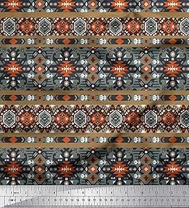 Soimoi Cotton Poplin Brown Fabric - by The Yard - 42 Inch Wide - Aztec Southwestern - Timeless Appeal with Aztec-Inspired Southwestern Patterns Printed Fabric