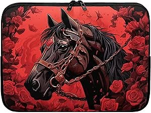 Horse Red Rose Flower Print Laptops Sleeve Portable Computer Case Lap Top Case for Tablet Notebook