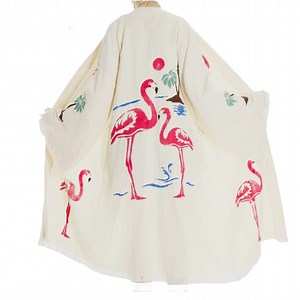 🦩Handcrafted Organic Cotton FlamingoPrint Kimono Robe - Beach Ready!🦩