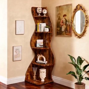 5-Tier Wall Corner Bookshelf, 70'' Tall Display Storage Bookcase, Wavy Corner Shelf, Organizer Storage Rack Plant Stand,Floor Standing Bookcase, for Home Office, Living Room, Bedroom (Sage Green)