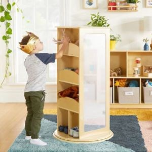 [Hot Item] Modern Child Rotating Solid Wood Kid Dress-up Storage Cabinet with Mirror
