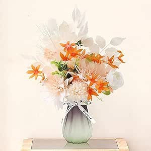 Artificial Flowers with Vase Silk Fake Hydrangea Flowers Bouquets Champagne Faux Floral Arrangements for Home Decor