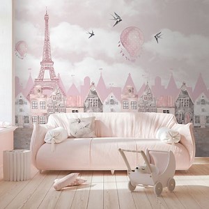 Paris Eiffel Tower Girls Room Mural: Peel and Stick Wallpaper - Etsy UK