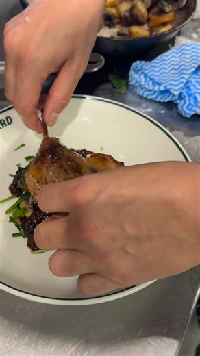 Confit Duck leg, simple plating but with traditional technique. Hearty French pub grub. Crispy spiced confit duck leg on a bed of French style mushrooms, crispy potatoes, garlic , herbs and spinach. Topped with caramelised onion jus. #simple #tasty #delicious #traditional #pub #grub | Chef Phillip Davenport