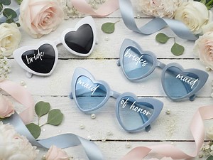 Custom Heart Sunglasses, Dusty Blue, Something Blue or White, Bachelorette Party Favors, Bridesmaid Proposal Box - Etsy