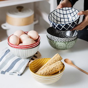 [Hot Item] Ceramic Bowl Set with Pattern Glazed Bowl Porcelain Dinnerware Kitchen Utensils Decoration with Customized Color Pattern Logo Design Customizable