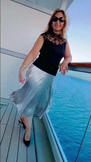 Windy Skirt Tease on a Cruise 🌊✨ | Lady Charm in Nylon Pantyhose