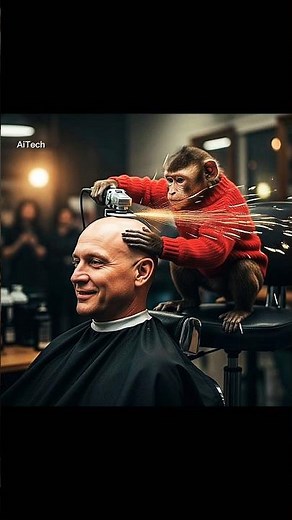 🔥🐒 “Barber Shock! A Tiny Monkey Using a Machine on a Bald Head… Sparks Flying! 😂🔥 Must Watch!”