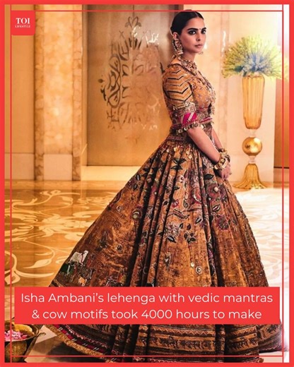 9.5K views | Isha Ambani donned an exquisite lehenga that had Shiv mantras and cow motifs on the border. Isha also wore temple jewelry to complement the look that took 4000 hours to make. #IshaAmbani #Ambaniwedding | ETimes Lifestyle | Facebook