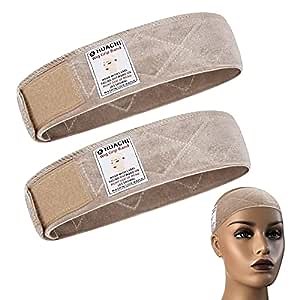 Huachi 2 Packs Wig Grip Band for Women, Wig Bands for Keeping Wigs in Place, Glueless Adjustable Velvet No Slip Headbands (Tan)