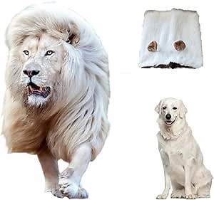 Lion Mane for Dog, Lion Mane Costume for Dog, Adjustable Halloween Dog Lion Costume Wig with Ears, Realistic Lion Mane Wig Costume for Medium and Large Dog Dress up (White, Medium)