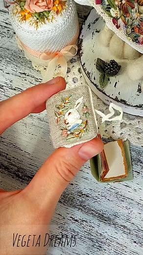 Miniature book with hand embroidery 📚 https://youtube.com/@vegetadreams?si=YRBvN05yFMAybars #embroidery #miniature #craft #book #dollhouse | Regina Jikidze