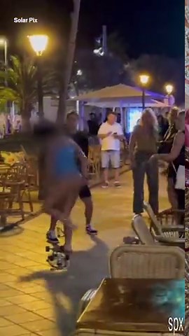 Two drunk female British tourists fight each other in Mallorca resort