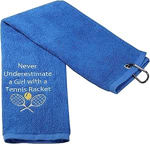 PXTIDY Tennis Towels for Women Tennis Girl Gift Never Underestimate a Girl with a Tennis Racket Embroidered Sports Teem Hand Towel Gift for Tennis Player