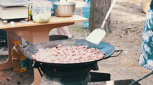 Cooking Meat in a Cauldron Over an Open Fire Outdoors Stock Footage - Video of bonfire, outdoor: 77373276