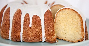 Classic moist vanilla bundt cake with buttermilk glaze