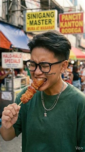 This gay amazing eating crispy letchon on stick 😯