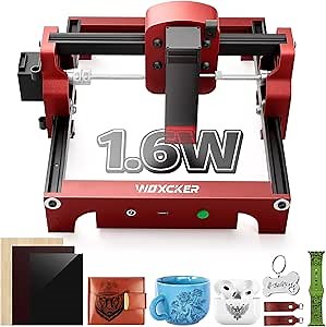 Mini Laser Engraving Machine, Woxcker S1 1.6W Portable Laser Engraver No Need Installation 130mm x 130mm Bed Size 0.05 Laser Spot for DIY, Pager, Wood, Acrylic, Leather, Leaf, Beginner-Friendly