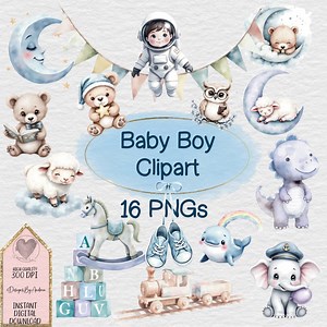 Baby Boy Clipart Bundle: Blue Nursery Art Illustrations (digital Download) - Etsy