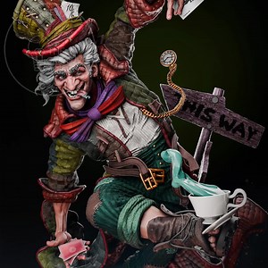 Mad Hatter Fanart STL Statue | Tea Party Gentleman With Cup and Rabbit Base | 3D STL Print File Model Download - Etsy