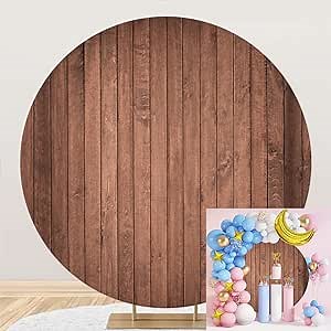 Rustic Wood Round Backdrop Cover Brown Wooden Planks Photo Backdrop Retro Vintage Board Polyester Background Circle Backdrop Cover for Birthday Party Wedding Bridal Shower Decoration Props 7.2ft