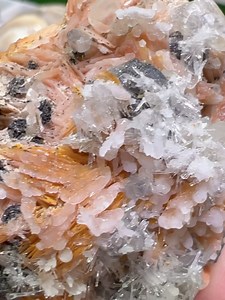 High quality cerussite specimen with orange barite,tinstone and with clear quartz cluster and with strong UV yellow flash,very very very shiny,so so so pretty! | Rock's Rock Store
