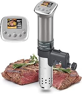 KitchenBoss Sous Vide Cooker Machine: Ultra-Quiet Built-in TFT Recipes IPX7 Waterproof circulator cooker Brushless DC motor 1100 Watts Immersion Circulator Sous-vide Cooking Machine G321, Silver