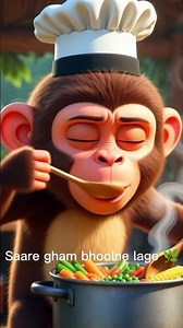 Cute Little Monkey Cooking Food 🐒🍳 | Fun Cartoon Kitchen Scene