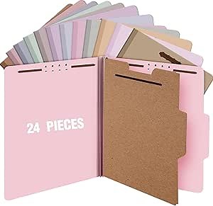 Yaomiao 24 Pcs Classification Folders 2 inch 1 Divider Classification File Folder with Fasteners Letter Size Office Folder with Prongs for Organize Standard Medical Files (Pastel Colors)
