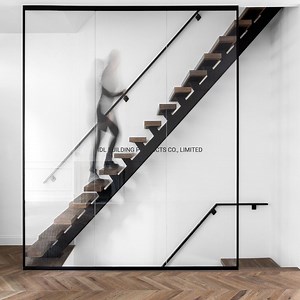 [Hot Item] Hot Selling Interior Staircase Invisible Stringer Steel Stair Handrail Solid Wood Straight Staircase
