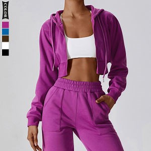 [Hot Item] Women Casual Loose Long-Sleeved Hoodie Jacket Zipper Fleece Warm Hooded Fitness Sweatshirt