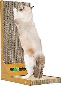 Cat Scratcher Cardboard Pad - L-Shaped Indoor Cats Corrugated Scratching Board with Ball Toy