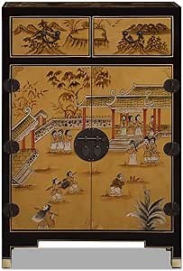 ChinaFurnitureOnline Gold Leaf Chinoiserie Courtyard Oriental Cabinet