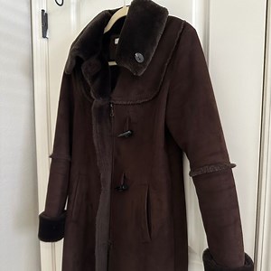 Larry Levine Chocolate Brown Faux Suede / Shearling Zip Toggle Buttons Sz XS