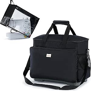 Sewing Machine Carrying Case and Dust Cover, Universal Tote Bag & Protective Cover with Storage Pockets, Portable Storage Bag with Shoulder Strap for Most Sewing Machine and Accessories (Black)