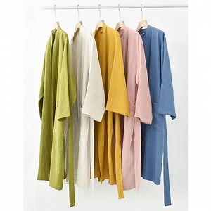 Custom Lyocell Linen Bathrobe OEM Kimono Collar Unisex Bath Robes for Men