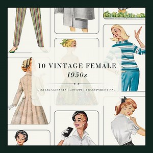 10 Vintage Female Clip Art | 1950s Illustrations | Instant Download | High-resolution Transparent Pngs | Commercial and Personal Use - Etsy