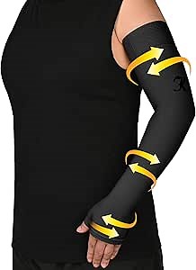 KEKING Lymphedema Compression Arm Sleeve with Gauntlet for Women Men, 20-30 mmHg Medical Graduated Compression Arm Brace, Full Arm Support Brace for Pain Relief, Arthritis, Swelling, Single Black L