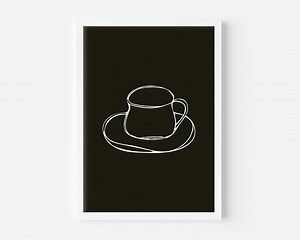 Impression d'art au trait tasse à café : décoration murale de cuisine moderne - Etsy France