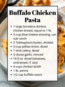 38K views · 285 reactions | Buffalo Chicken Pasta ️ This easy one pan pasta combines tender chicken, creamy cheese, and bold buffalo flavor using simple ingredients. Hearty, spicy, and family friendly, it is perfect for busy weeknights. Ingredients 1 large boneless skinless chicken breast ½ cup blue cheese dressing 14.5 oz. diced tomatoes 1/2 cup buffalo sauce Recipe in the Coʍʍеոτ  | Recipes by banana | Facebook