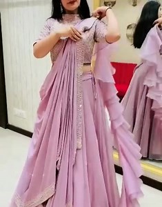 Aed.129 INR 2150 Delivery extra *Choli* - sequence work and embroidery work on Georgette fabric given in both side sleeves and choli (Top) looks Amazing and beautiful 😍 l" 🌸 *Lehanga * - Georgette fabric lehnga of 5mtr Flair *Dupatta* : Georgette fabric dupatta with four side embroidered sequence work Lace border with fancy attached Dupatta of frill shells design *size* - Free size up to 44” semi stitched | ASCollections Middle East