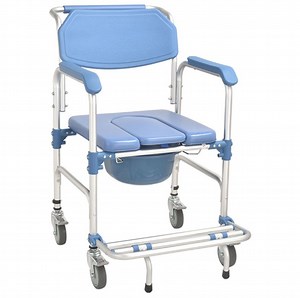 [Hot Item] Hospital 4 Wheels Folding Commode Shower Chair with Anti-Rollover Foot Pedal