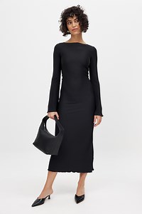 Pleated Midi Dress Black