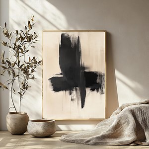 Bold Abstract Brushstroke Wall Art, Neutral Beige Black Canvas, Minimal Modern Print, Contemporary Expressionist Poster, Stylish Home Decor - Etsy