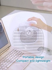 Tragbarer Luftkühler, Mini Persönliche Klimaanlage, 2 in 1 Kleine Verdunstungskühler mit Griff/Luftbefeuchter/3 Geschwindigkeiten Desktop Eiswürfel Kühlventilator für Büro und Schlafzimmer